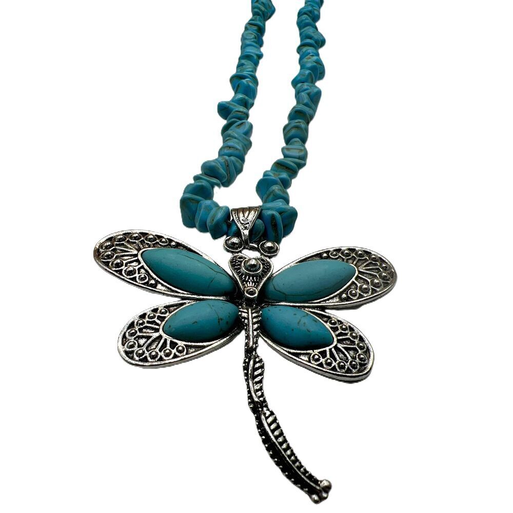 NWOT Turquoise Stones Dragonfly Pendant Beaded Necklace - Picture 10 of 10